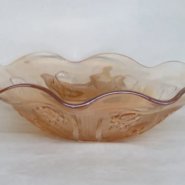 Jeannette Iris and Herringbone Marigold Large Glass Ruffled Serving Bowl 3358B