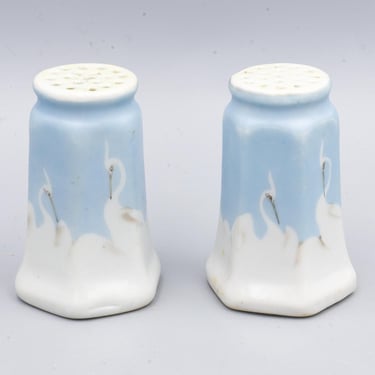 Nippon Blue and White Swan Porcelain Salt and Pepper Shakers | Antique Japanese Ceramics 