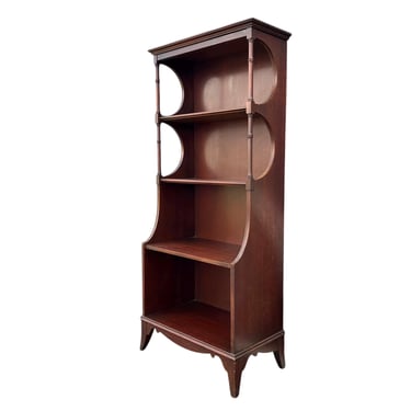 Vintage Mahogany Waterfall Bookcase with Faux Bamboo Spindles - Small 4 Tier Imperial Furniture True Grand Rapids English Regency Bookshelf 