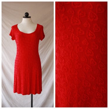 90s Stretchy Red Mini Dress with Fuzzy Hearts Size M / L 
