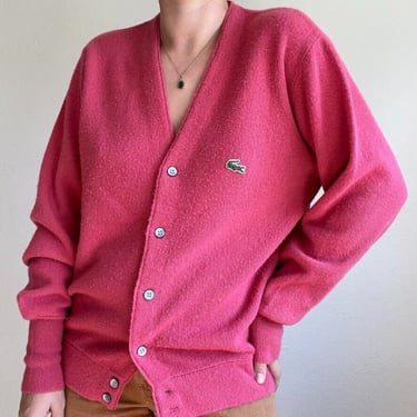 Vintage 90s Womens Izod Lacoste Barbie Pink Oversized Cozy Cardigan Sz M 