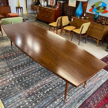 Mid Century Walnut Boat-Shaped Dining Table