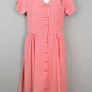 Farm Girl - Red Gingham - Polyester Blend  - 1990s Day Dress - by Ellen Ashley  size 14 