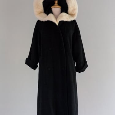 Glamorous Late 1950's Don Loper Black Coat With Mink Trimmed Hood