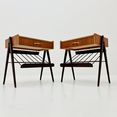 Danish MidCentury teak and brass nightstands / bedside tables, 1960s 