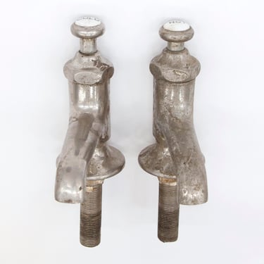 Pair of Reclaimed Nickeled Brass Hot & Cold Spigots Faucets