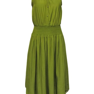 Elie Tahari - Pea Green Sleeveless Satin Midi Dress Sz S