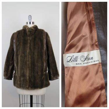 Vintage 1970s Lilli Ann coat faux fur leather bomber jacket mod studio 54 
