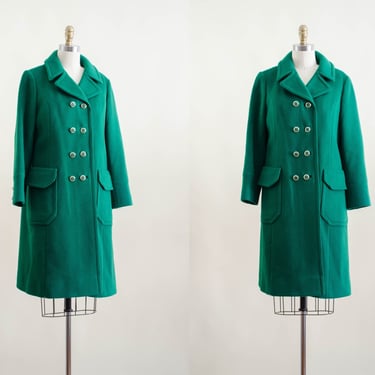 kelly green wool coat | 60s vintage heavy warm green wool button down peacoat overcoat 
