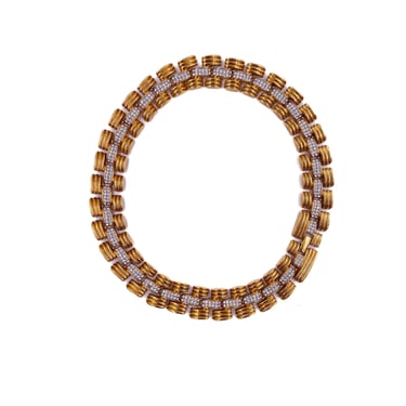 1980s Gold Chain Necklace with Rhinestone Center Chain 