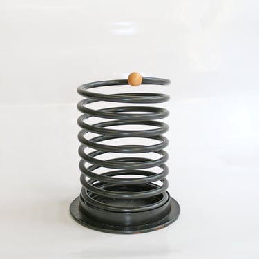 Black Vintage Postmodern Spring-shaped Umbrella Stand Spiral Coil Basket Storage Retro Loft Accent Mid Century Modern Graphite West German 