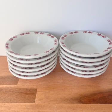 Set of Small Red Leaf Vintage Berry Bowl.  Red and White Railroad Restaurant Ware Bowls. 