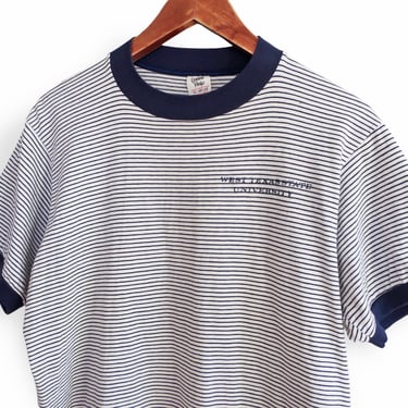 vintage striped shirt / 60s t shirt / 1960s West Texas State University Collegiate Pacific striped ringer t shirt Medium 