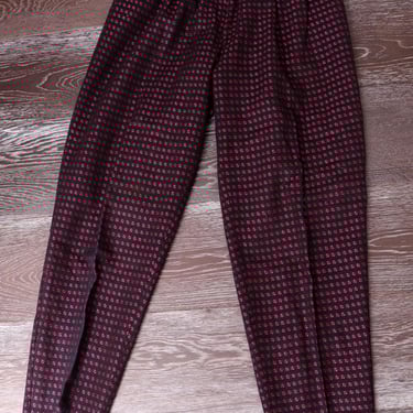 80's BRASS PLUM Nordstrom Purple Trousers Vintage High Waist 1980's Wool Designer Pants Baggy Jeans Check Hounds tooth Preppy Pleats 