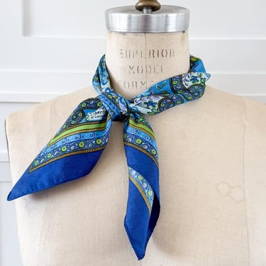 Vintage Silk Scarf Blue Classic Paisley Headscarf Floral Boho Neckerchief Retro Hair Tie for Handbag Charm Fashion Gift for Vintage Lover 
