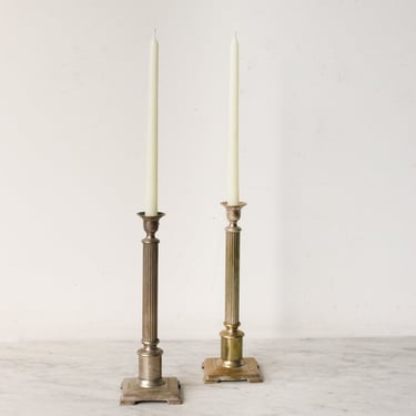 Pair of Silver-plated Candlesticks with Beeswax Tapers