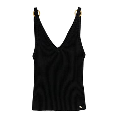 Chanel Black Ribbed Logo Tank