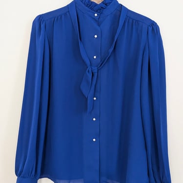 Vintage Royal Blue Ruffle Blouse