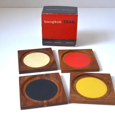 Vintage Danish Modern Teak Drink Coaster Set by Laurids Lonborg of Denmark 