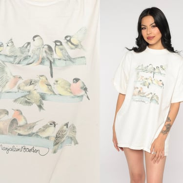 Bird T shirt 90s Marjolein Bastin Graphic Tee Retro Animal Nature Swallow Sparrow T-Shirt Art Print Tshirt Kawaii Vintage 1990s Large xl l 
