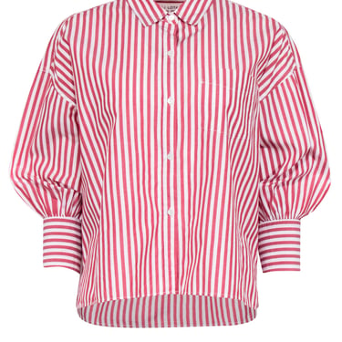 Nili Lotan - Red &amp; White Striped Cropped Button Up Shirt Sz S