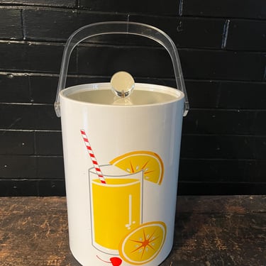 Vintage Extra Tall Ice Bucket Vinyl Wrapped w/Lemonade Design Summer Ice Bucket, 1970's Ice Budget 