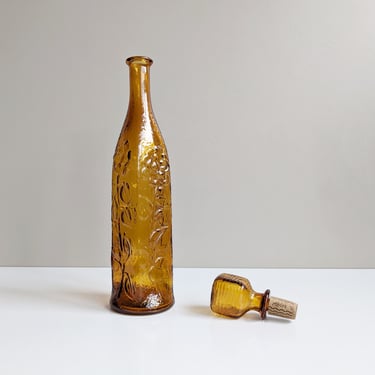 Empoli Glass Decanter, Genie Bottle, Italian Glass Carafe, Amber Glass 