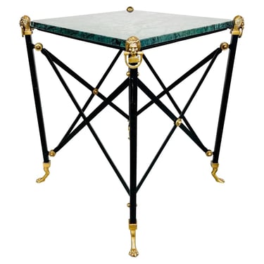 Maitland Smith Regency Campaign Style Verdigris Marble Occasional Table 