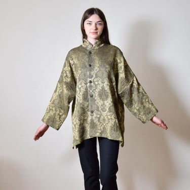 Iridescent Woven Tapestry ESKANDAR For NEIMAN MARCUS Brocade Draped Bohemian Kimono Jacket Top S-M-L Made in England 