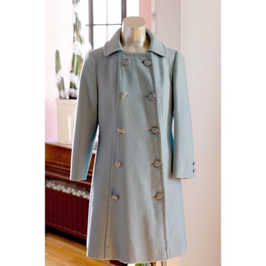 Vintage Light Blue Wool Coat - 1960s - Mod, Jackie O - Peacoat, Winter Coat - PRO CLEANED 