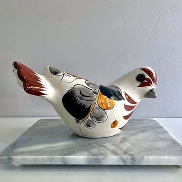 Vintage Mexico Pottery, Hand Painted Ceramic Bird - sold by Walt Disney, Peace Dove, Neutral Shelf Decor, Ken Edwards Tonala style 