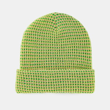 Grid Knit Beanie in Lime Pink