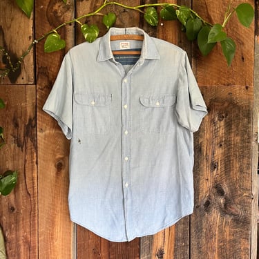 Vintage 50s 60s Penney’s Bigmac Chambray faded worked in repaired distressed size L 