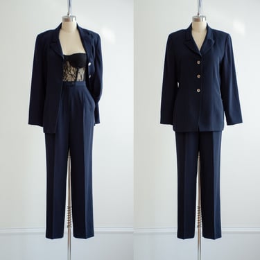 navy blue suit 90s vintage dark blue pantsuit 