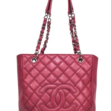 Chanel - Red "Petit Caviar Shopping Tote" Shoulder Bag