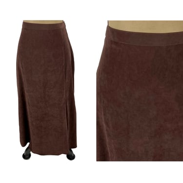 Plus Size 90s Brown A Line Maxi Skirt XL . 32-34 Waist Brushed Polyester Long Fall Winter . 1990s Clothes Women Vintage FIRST OPTION Size 16 