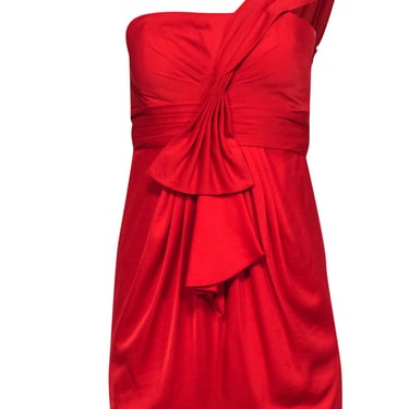 BCBG Max Azria - Ruby Red One-Shoulder Mini Dress w/ Bow Sz 2
