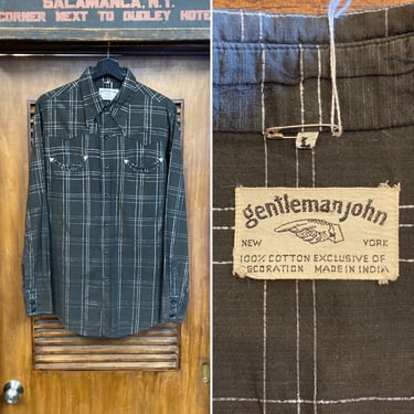 Vintage 1960’s “Gentleman John” Black & Silver Lurex Western Glam Rock Mod Cotton Shirt, 60’s Vintage Clothing 