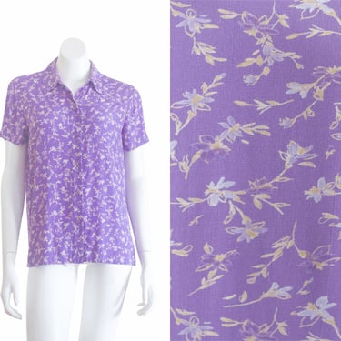 Vintage 1990s Purple Blouse with Floral Print 