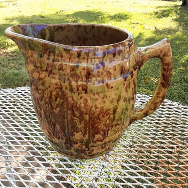 Antique Spongeware Barrel Jug - Yellow Stoneware Water Pitcher -Morton Pottery