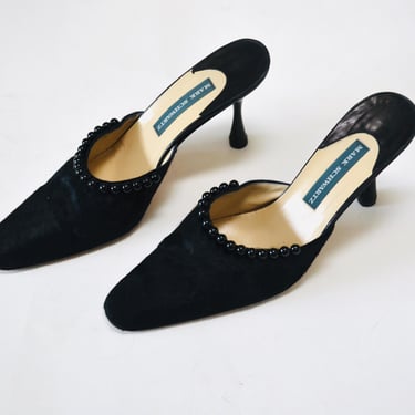 Vintage 90s 00s Black Pony Hair High Heels Mules Pumps Size 9 Made in Italy By Mark Schwartz// Vintage Black Pony Hair High Heels Pump Mules 