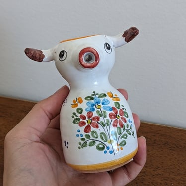 Small Spanish Ceramic Cow Bull Creamer Pitcher 