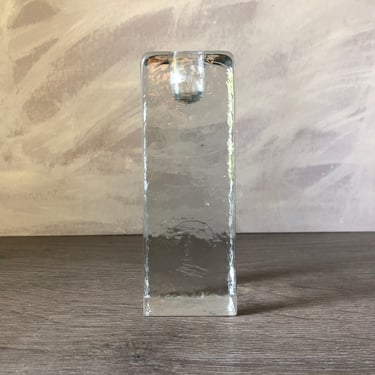 Vintage Blenko Glass Ice Block Candle Holder, Mid Century Modern Decor 