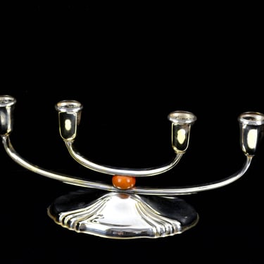 Candlestick with Catalin Bakelite Olive Butterscotch Amber 1930's Candlestick Silver Plated Decoration Deco 