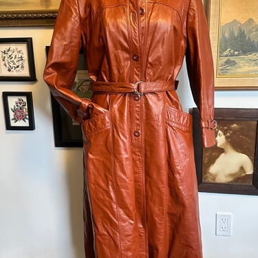 Vintage 1970s / 80s Burnt Orange Belted Trench Coat 