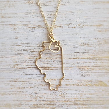 Illinois Necklace - Custom State Love Necklace - Illinois State Necklace - Illinois Outline - Personalized Gift - Silver or Gold 
