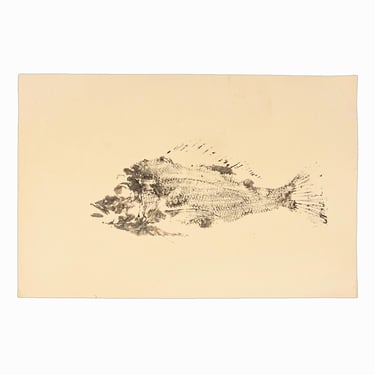 1960s Fish Ink Painting on Paper Mid Century Vintage 