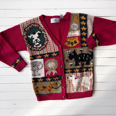 cute cottagecore sweater | 80s 90s vintage Northern Isles red dog show hand knit streetwear aesthetic cardigan 