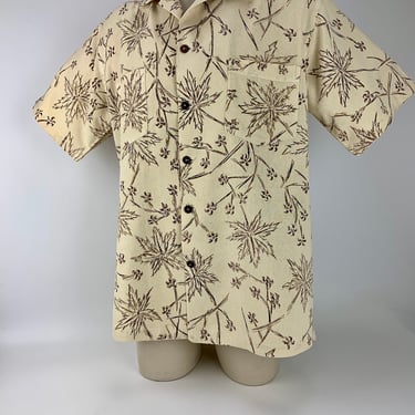 1950's Hawaiian Shirt - NOEL of HAWAII Label - Nubby Rayon Crepe - Screen Printed in Honolulu - Loop Collar - Men's Size Large 