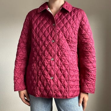 LL Bean Red Quilted Womens Chore Collar Winter Jacket Sz L Petite 